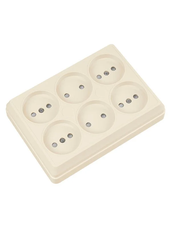 Розетка шестиместная 2П открытой установки IP20 10А с защитными шторками сл. кость «Ладога» TDM — изображение 4