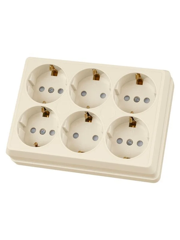 Розетка шестиместная 2П+3 открытой установки IP20 16A с защитными шторками сл.кость «Ладога» TDM — изображение 2