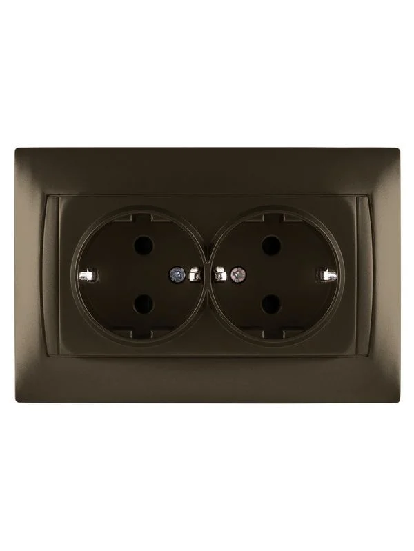 Розетка двойная 2П+З 16А 250В с защ. шт. бронза «Лама» TDM — изображение 3