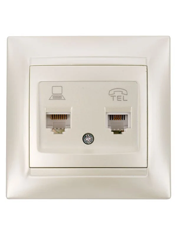 Розетка телефонная RJ11 + компьютерная RJ45 перламутр «Лама» TDM — изображение 2