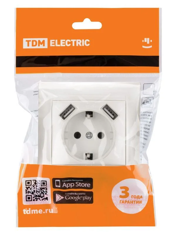 Розетка 2П+З 16А 250В + 2 USB порта 2,1А 5В перламутр «Лама» TDM