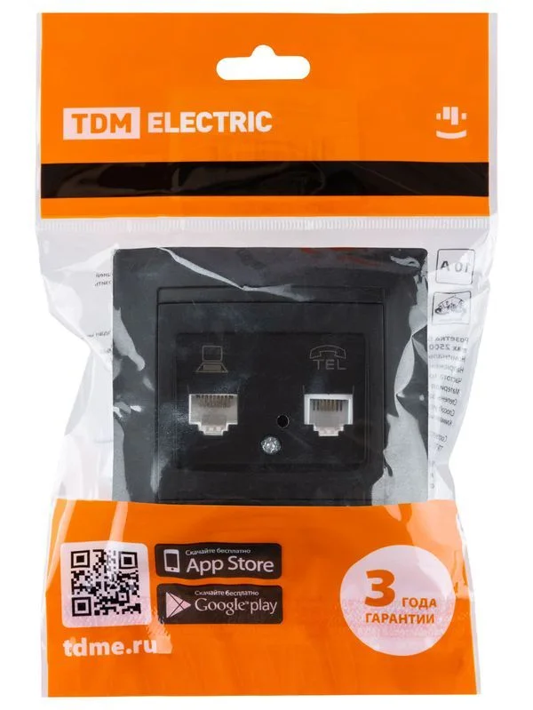 Розетка телефонная RJ11 + компьютерная RJ45 графит «Лама» TDM — изображение 6