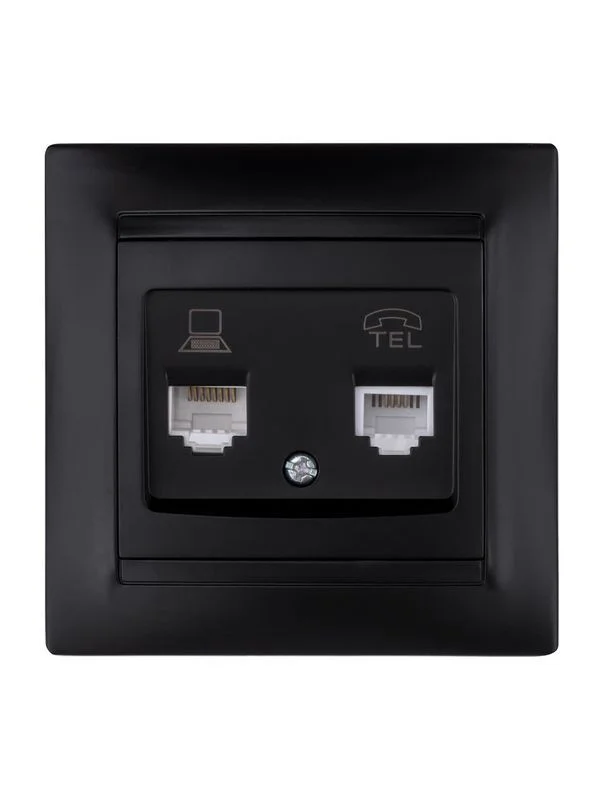 Розетка телефонная RJ11 + компьютерная RJ45 графит «Лама» TDM