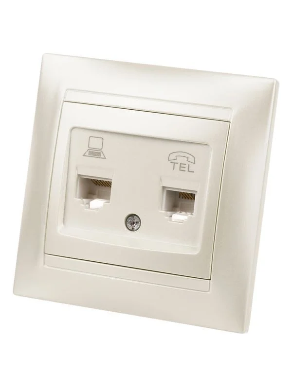 Розетка телефонная RJ11 + компьютерная RJ45 перламутр «Лама» TDM