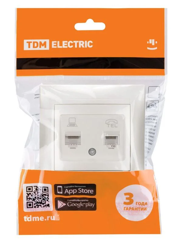 Розетка телефонная RJ11 + компьютерная RJ45 перламутр «Лама» TDM — изображение 6