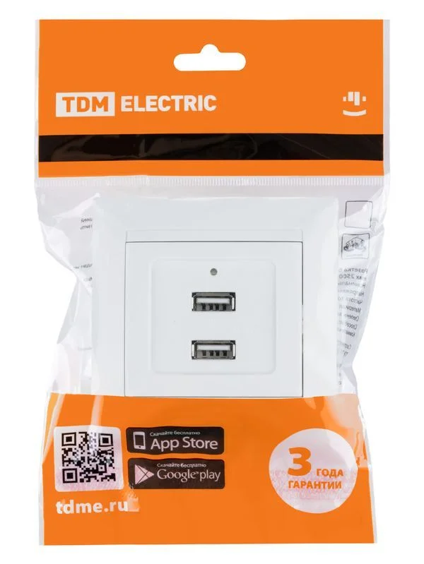 Розетка 2USB порт 2,1А 5В белая «Лама» TDM — изображение 3