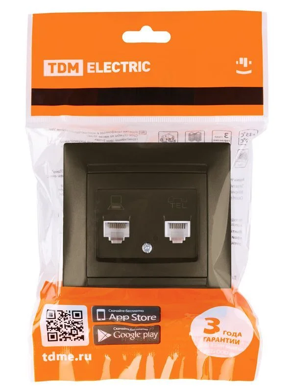 Розетка телефонная RJ11 + компьютерная RJ45 бронза «Лама» TDM — изображение 2