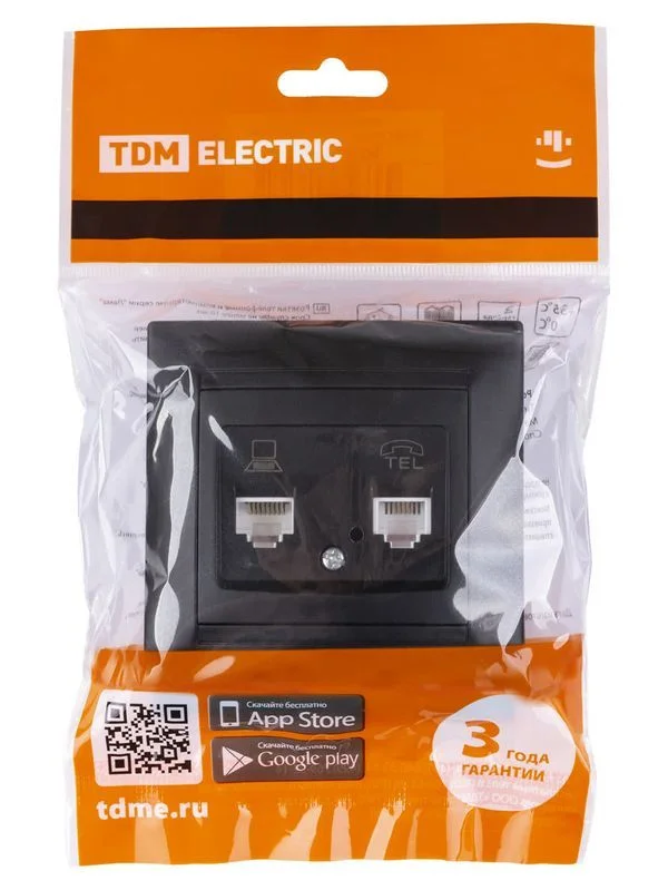 Розетка телефонная RJ11 + компьютерная RJ45 графит «Лама» TDM — изображение 7