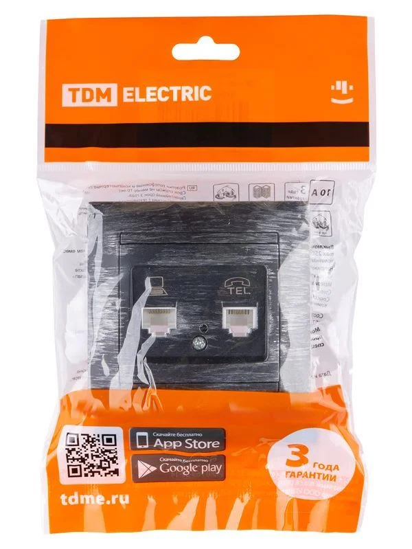Розетка телефонная RJ11 + компьютерная RJ45 старинное серебро «Лама» TDM