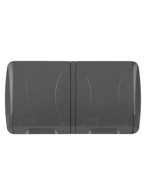 Розетка двойная 2П+3 открытой установки IP54 16А с крышкой серая «Селигер» TDM