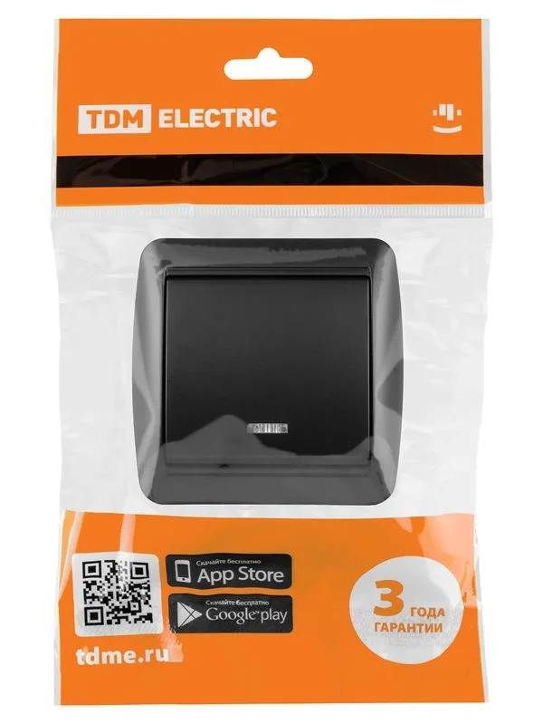 Выключатель 1-кл. открытой установки с подсветкой IP44 10А графит «Селигер» TDM