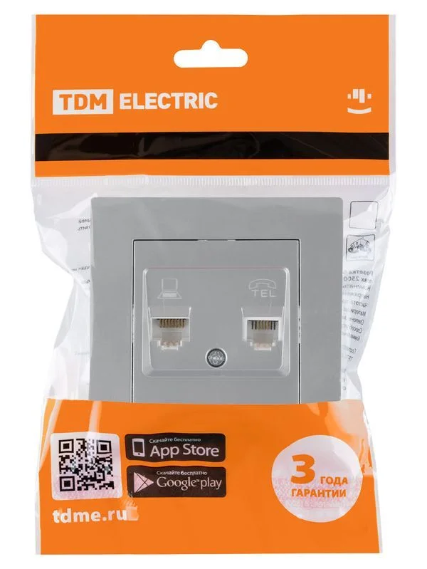 Розетка телефонная RJ11 + компьютерная RJ45 серебр. металлик «Сенеж» TDM — изображение 6