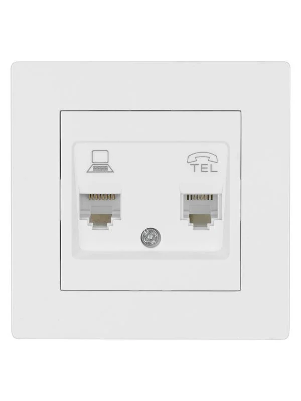 Розетка телефонная RJ11 + компьютерная RJ45 белая «Сенеж» TDM