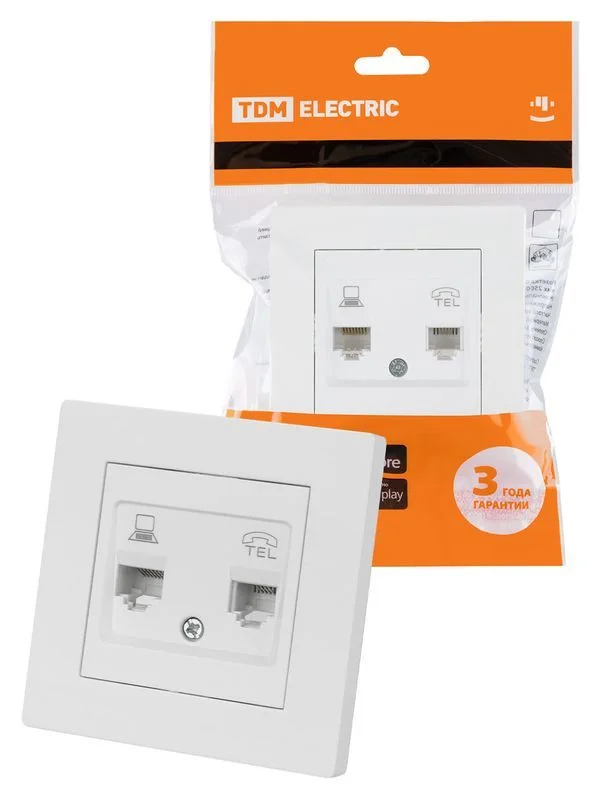 Розетка телефонная RJ11 + компьютерная RJ45 белая «Сенеж» TDM — изображение 2