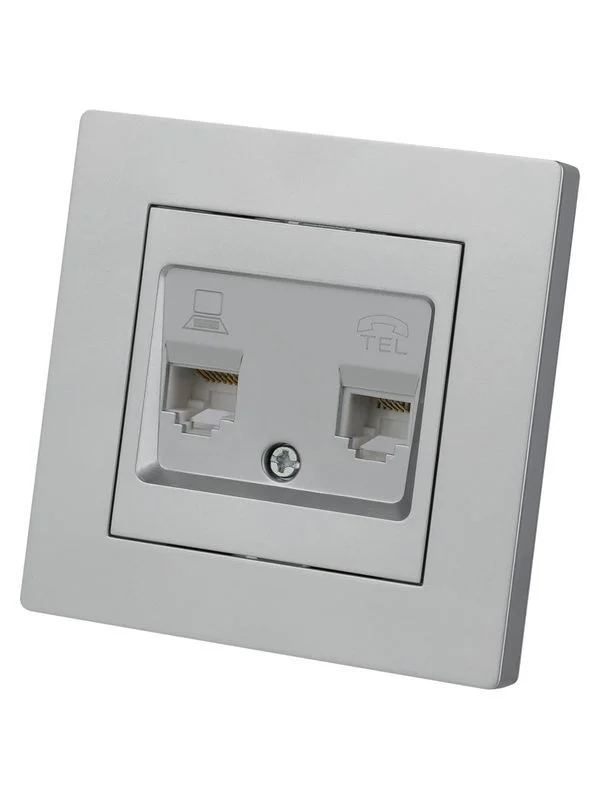 Розетка телефонная RJ11 + компьютерная RJ45 серебр. металлик «Сенеж» TDM — изображение 3