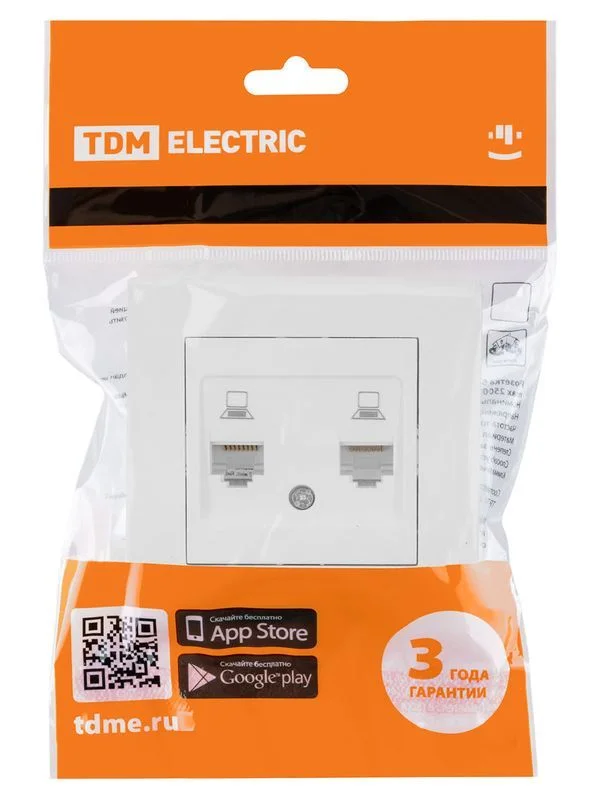 Розетка компьютерная двойная RJ45 белая «Сенеж» TDM — изображение 3