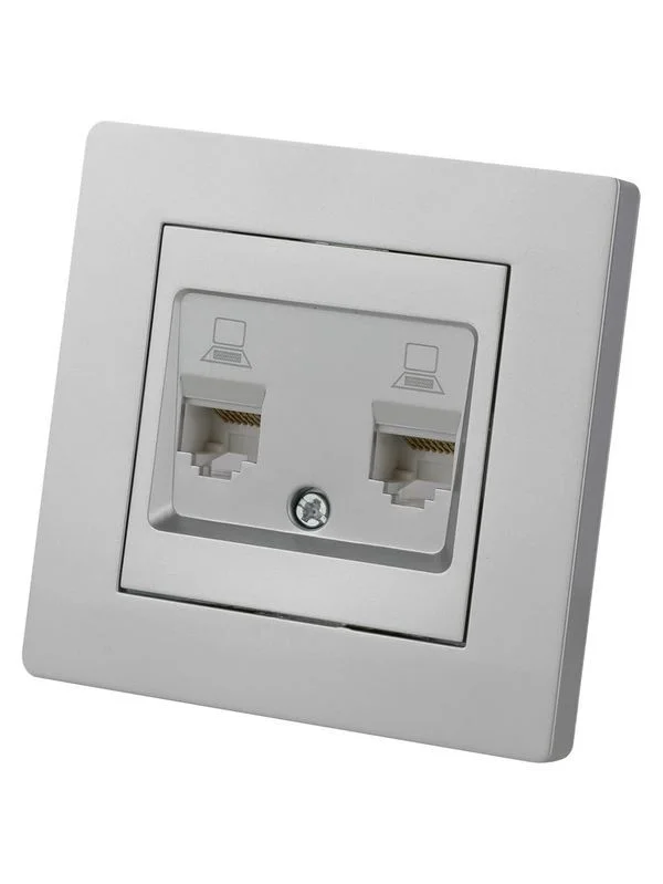 Розетка компьютерная двойная RJ45 серебр. металлик «Сенеж» TDM