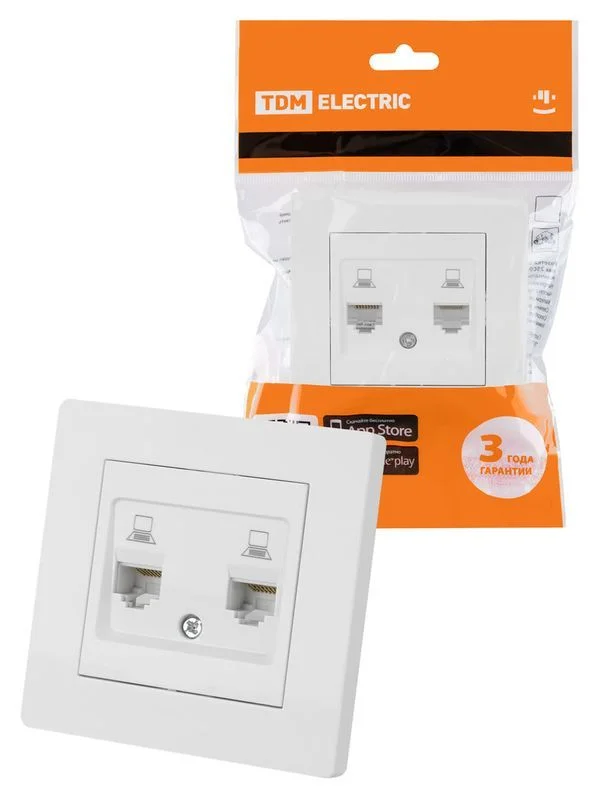 Розетка компьютерная двойная RJ45 белая «Сенеж» TDM — изображение 5