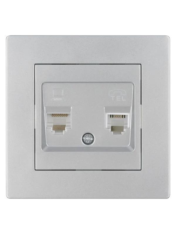 Розетка телефонная RJ11 + компьютерная RJ45 серебр. металлик «Сенеж» TDM — изображение 2