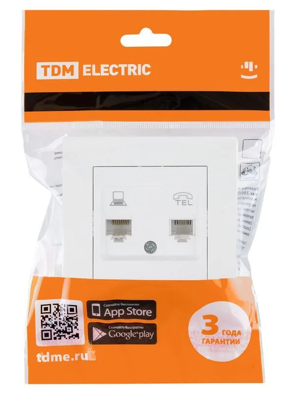 Розетка телефонная RJ11 + компьютерная RJ45 белая «Сенеж» TDM — изображение 3