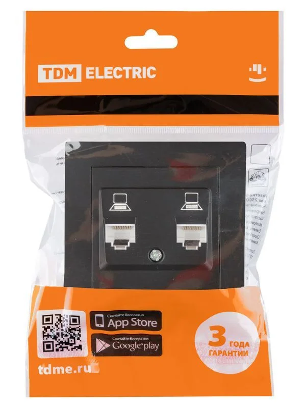 Розетка компьютерная двойная RJ45 черная «Сенеж» TDM — изображение 6