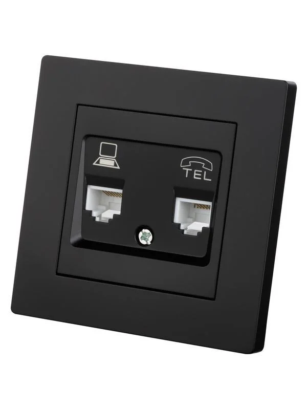 Розетка телефонная RJ11 + компьютерная RJ45 черная «Сенеж» TDM — изображение 3