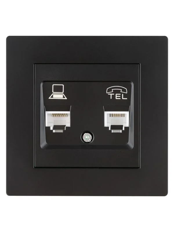 Розетка телефонная RJ11 + компьютерная RJ45 черная «Сенеж» TDM — изображение 4