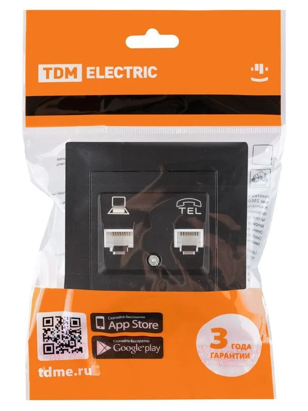 Розетка телефонная RJ11 + компьютерная RJ45 черная «Сенеж» TDM — изображение 6