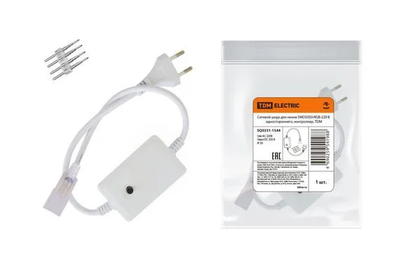 Сетевой шнур для неона SMD5050-RGB-220 B одностороннего, контроллер, TDM