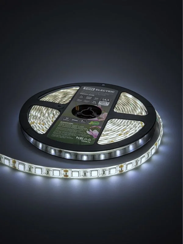 Лента светодиодная SMD5050-60 LED/м-IP65-12 В-14,4 Вт/м-6000 К (5 м) блистер TDM