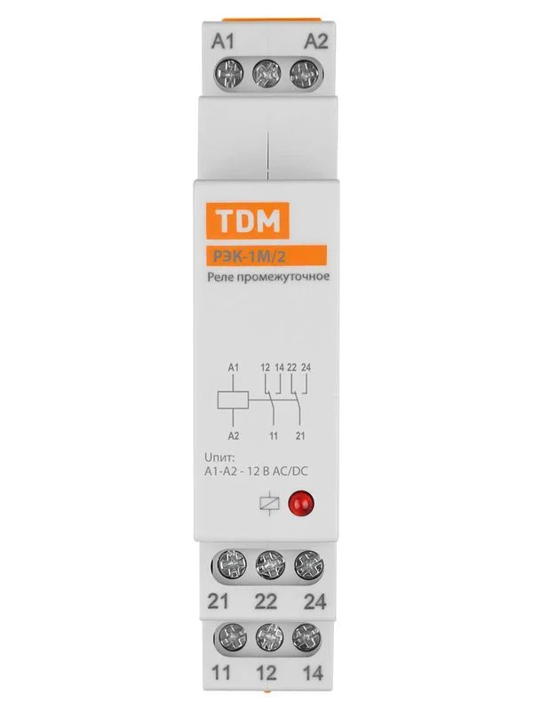 Реле промежуточное РЭК-1М/2 16А 12В АС/DC (DIN-рейка, 2р-контакт) TDM