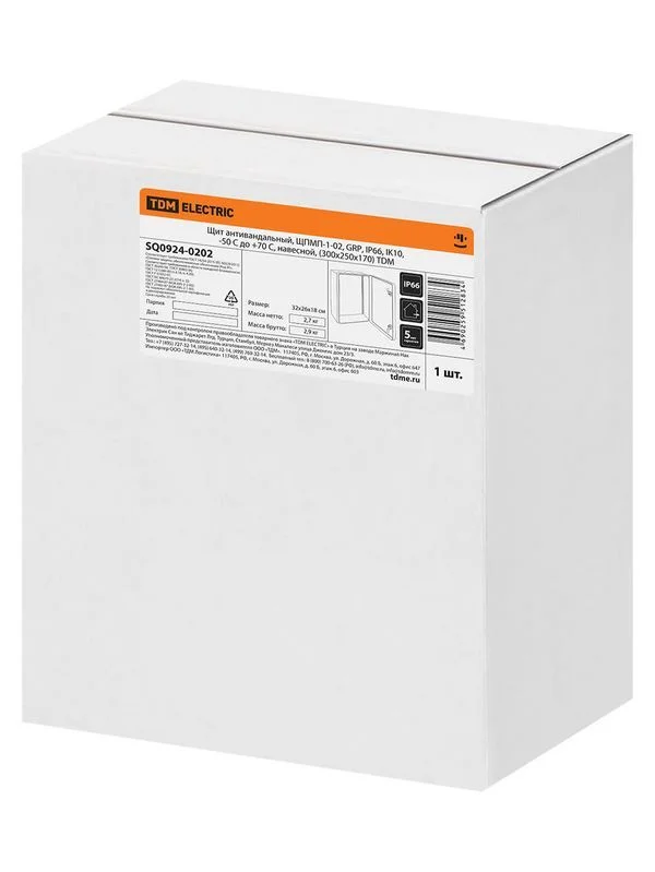 Щит антивандальный, ЩПМП-0-2, GRP, IP66, IK10, от -50 до +70 °С, навесной, (300х250х170) TDM