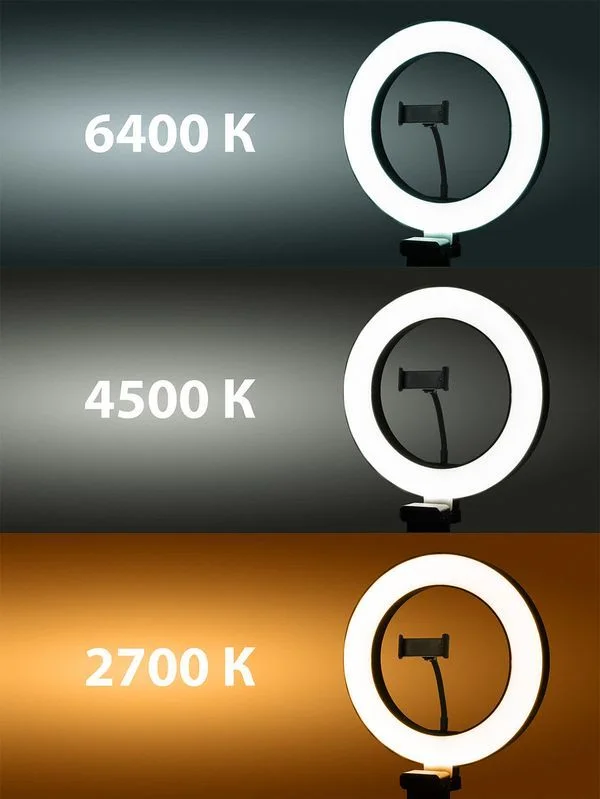 Лампа кольцевая светодиодная 26 см, 12 Вт, 2700-6400 К, штатив наст., диммер, USB, TDM — изображение 3