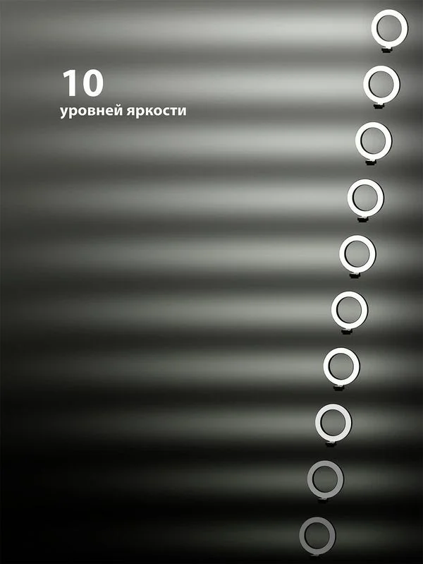 Лампа кольцевая светодиодная 26 см, 12 Вт, 2700-6400 К, штатив наст., диммер, USB, TDM — изображение 12