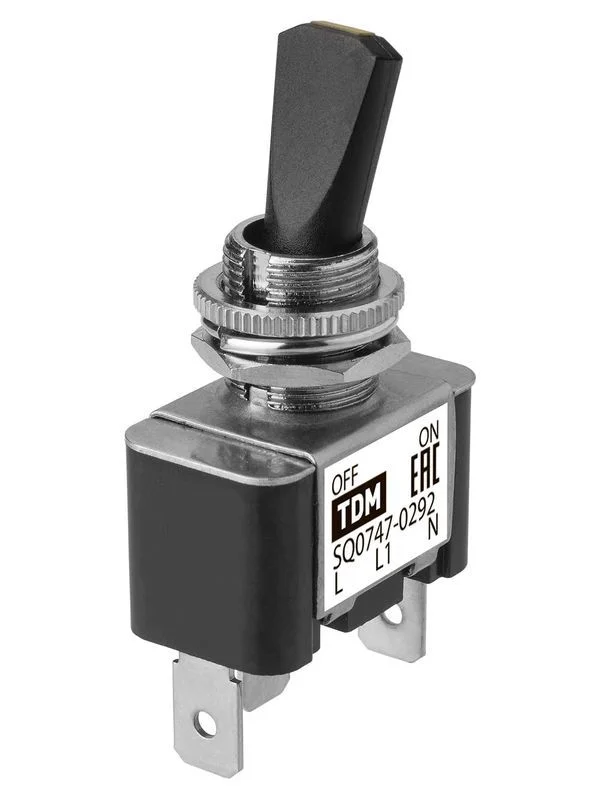 Выключатель-тумблер ASW-07D-2 1P 12В AC/DC 30А (3c) ON-OFF с фиксацией с желтой LED подсветкой TDM — изображение 2