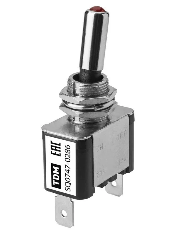 Выключатель-тумблер ASW-07D 1P 12В AC/DC 25А (3c) ON-OFF с фиксацией с красной LED подсветкой TDM — изображение 7