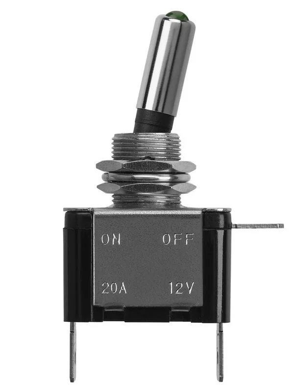 Выключатель-тумблер ASW-07D 1P 12В AC/DC 25А (3c) ON-OFF с фиксацией с зеленой LED подсветкой TDM — изображение 2