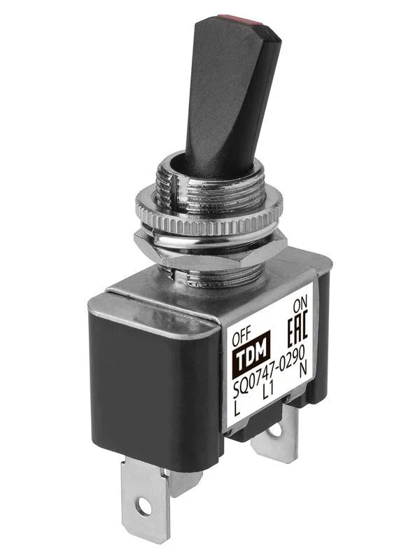 Выключатель-тумблер ASW-07D-2 1P 12В AC/DC 30А (3c) ON-OFF с фиксацией с красной LED подсветкой TDM — изображение 2