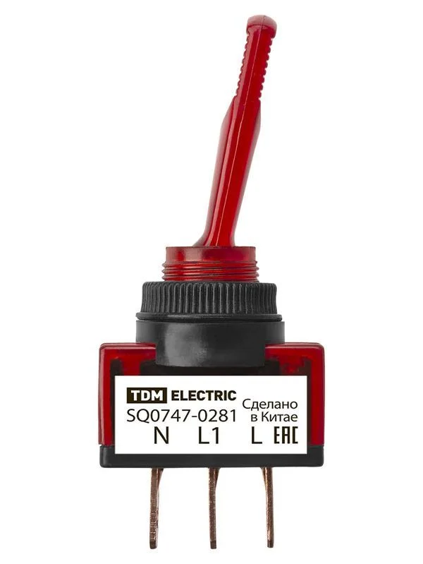 Выключатель-тумблер ASW-13D 1P 12В AC/DC 20А (3c) ON-OFF с фиксацией с красной LED подсветкой TDM — изображение 3
