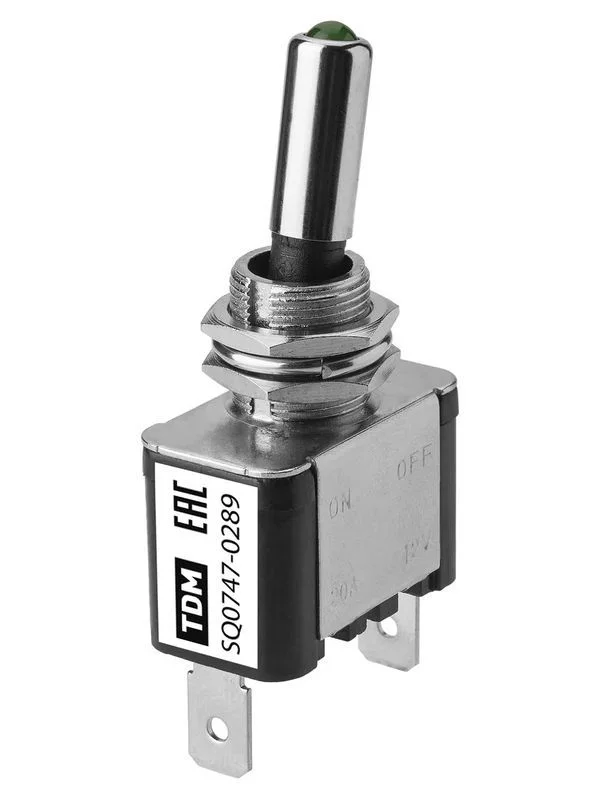 Выключатель-тумблер ASW-07D 1P 12В AC/DC 25А (3c) ON-OFF с фиксацией с зеленой LED подсветкой TDM — изображение 4