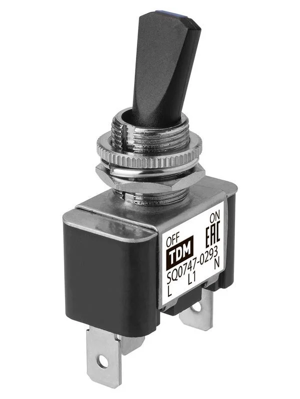 Выключатель-тумблер ASW-07D-2 1P 12В AC/DC 30А (3c) ON-OFF с фиксацией с синей LED подсветкой TDM — изображение 3