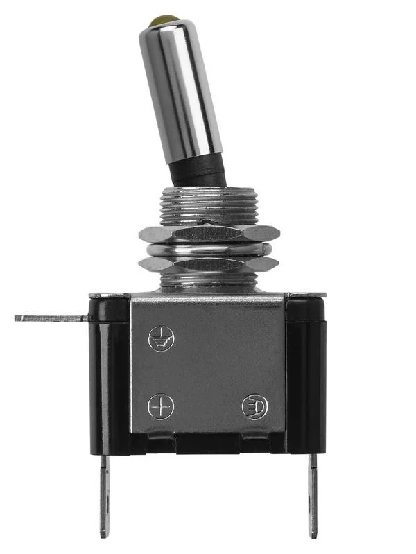 Выключатель-тумблер ASW-07D 1P 12В AC/DC 25А (3c) ON-OFF с фиксацией с желтой LED подсветкой TDM