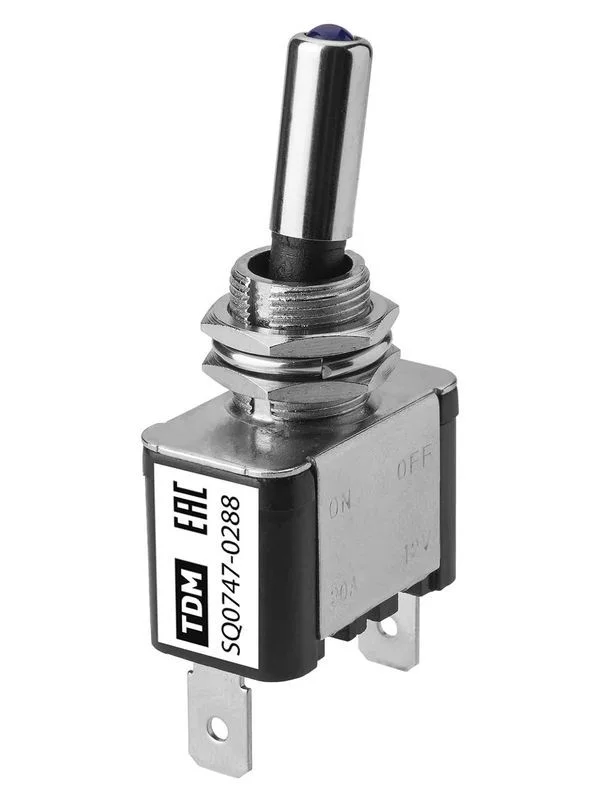 Выключатель-тумблер ASW-07D 1P 12В AC/DC 25А (3c) ON-OFF с фиксацией с синей LED подсветкой TDM — изображение 2
