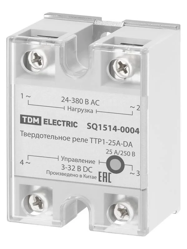 Твердотельное реле ТТР1-25А-DА, 1ф, 25А, упр: 3-32В DС, нагр: 24-380В АС TDM