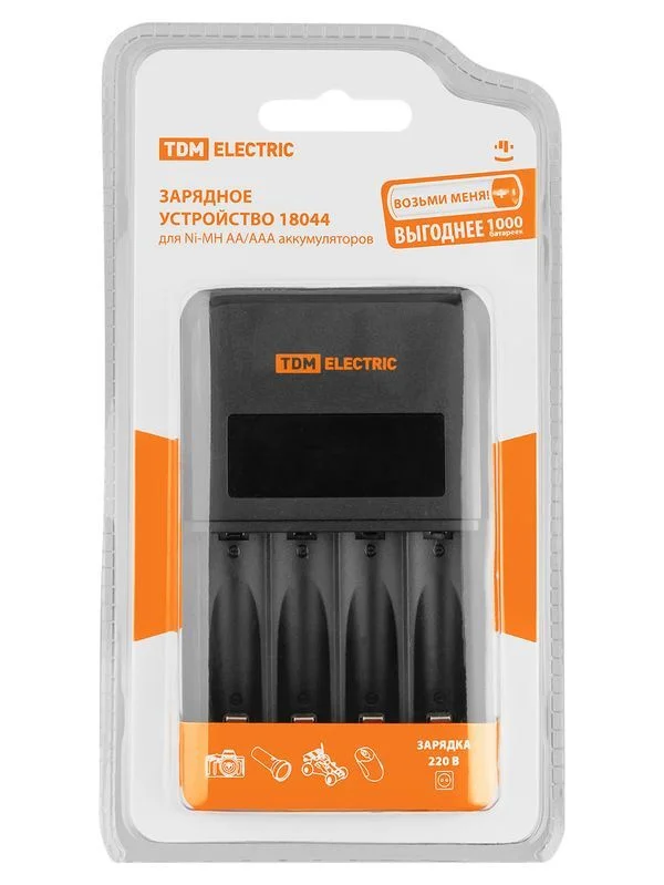 Зарядное устройство 18044 (1800 mA 4 слота АА/ААА 4 кан.), LCD-экран, 220 В, TDM