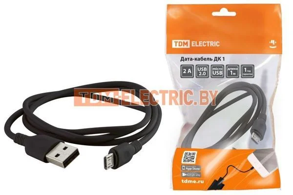 Дата-кабель, ДК 1, USB — micro USB, 1 м, черный, TDM SQ1810-0301.