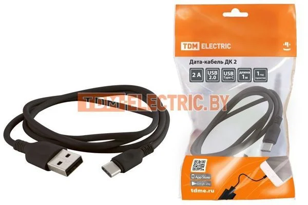 Дата-кабель, ДК 2, USB — USB Type-C, 1 м, черный, TDM SQ1810-0302.