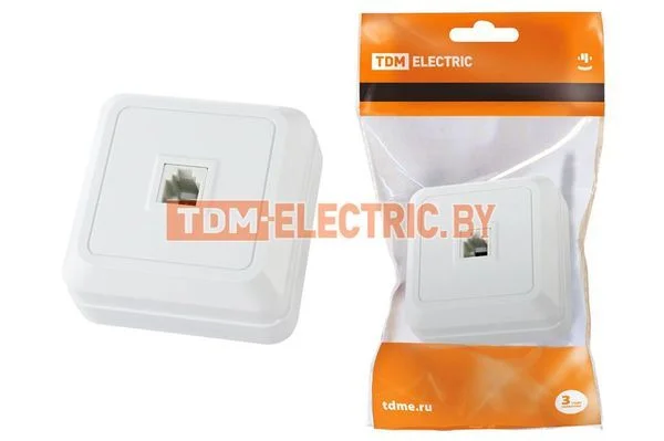 Розетка TФ (RJ-11) открытой установки IP20, белая «Ладога» TDM SQ1801-0021