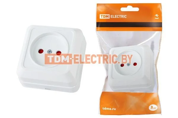 Розетка 2П открытой установки с з/ш IP20 10А, белый «Ладога» TDM SQ1801-0059