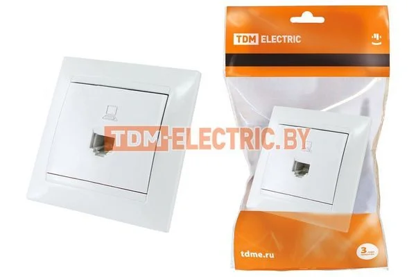 Розетка компьютерная RJ45 белая «Лама» TDM SQ1815-0016